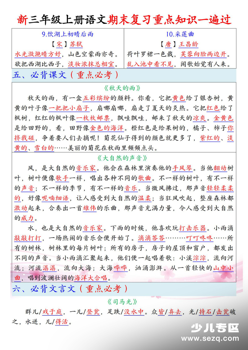 2026年春新三年级上册语文期末总复习重点知识一遍过（13个考点汇总版） - 文档资源第3张