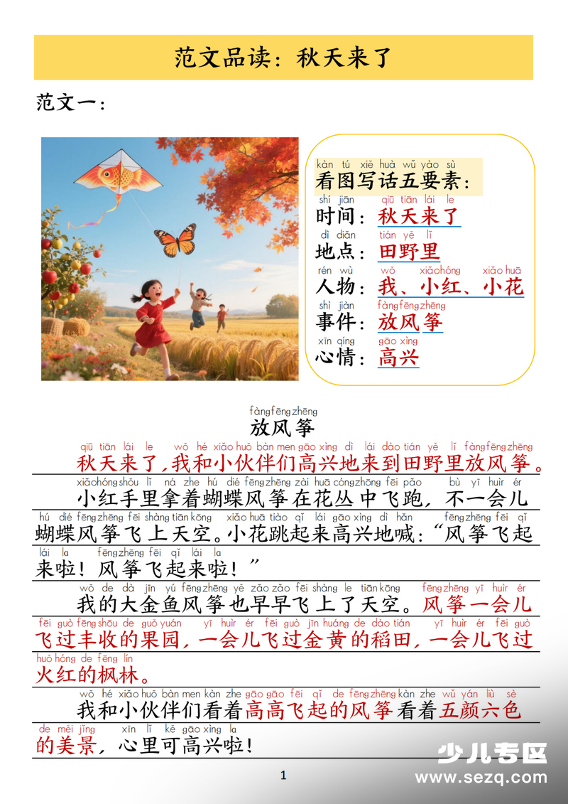 2025年秋季一年级上册语文1-8单元看图写作范文 - 文档资源第2张