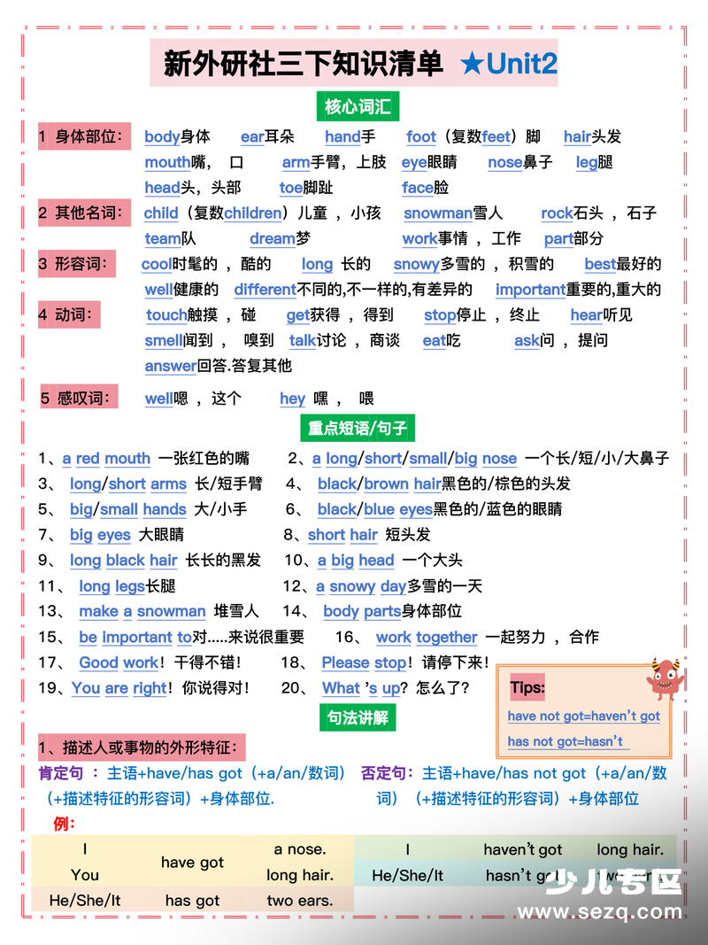 三年级下册英语知识清单（外研版） - 文档资源第2张