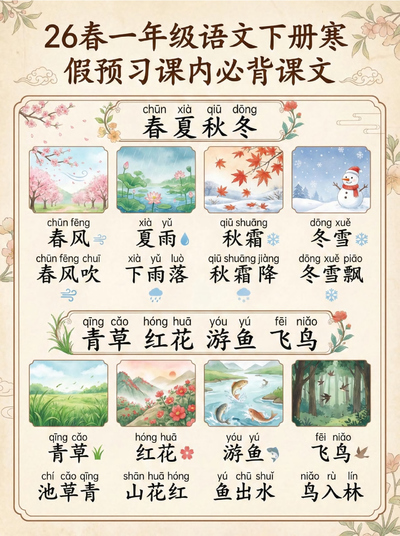 2026年一年级下册语文寒假预习课内必背课文（彩图情景拼音版）（16页） - 少儿专区