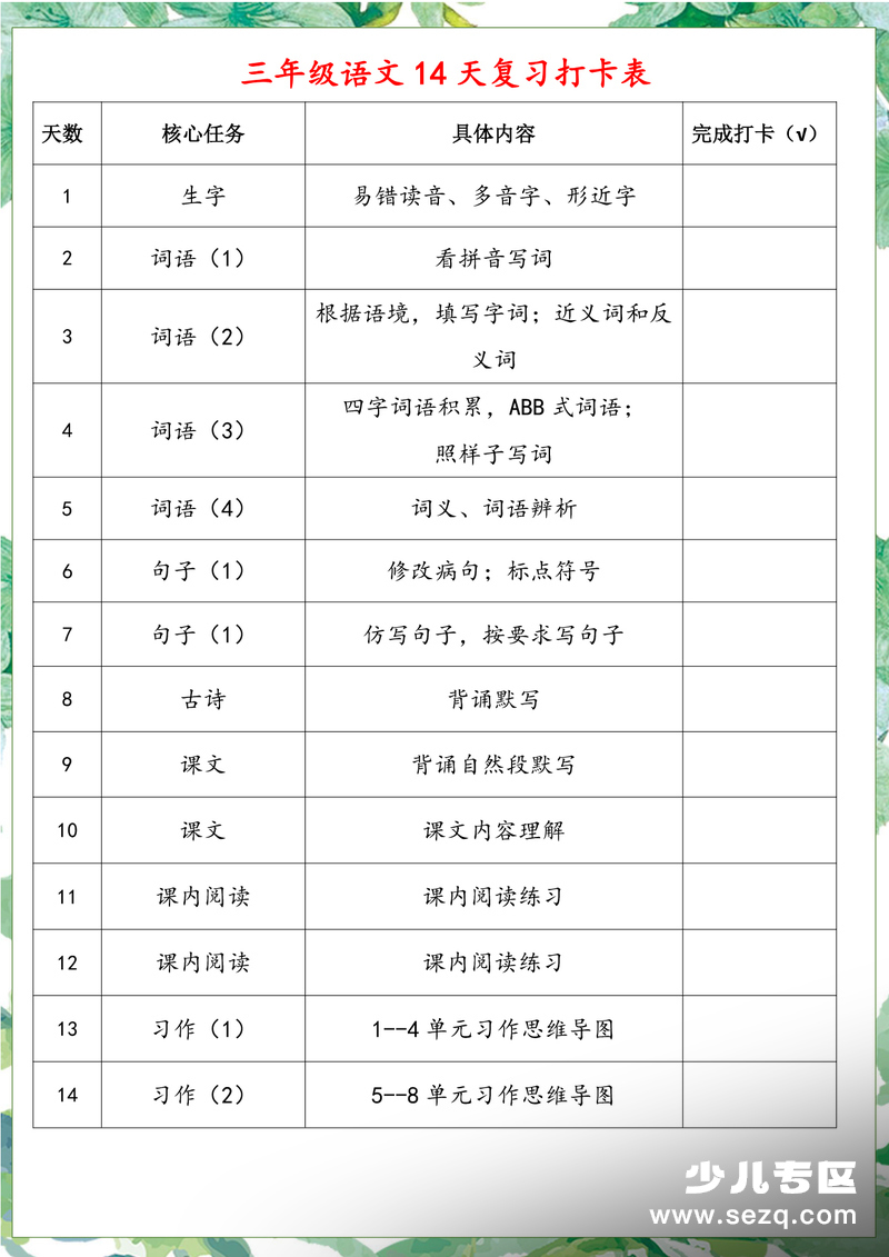 2025年三年级上册语文期末14天滚动式复习练习（含答案） - 文档资源第2张