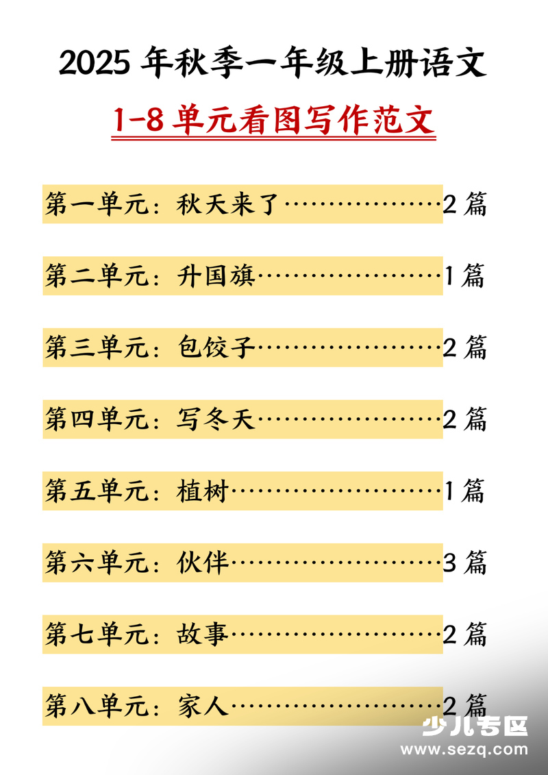 2025年秋季一年级上册语文1-8单元看图写作范文 - 文档资源第1张