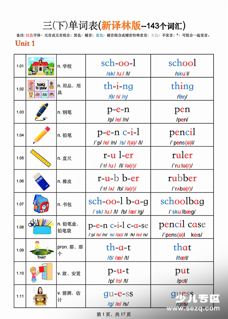 三年级下册英语单词表（新译林版143个词汇） - 文档资源第1张