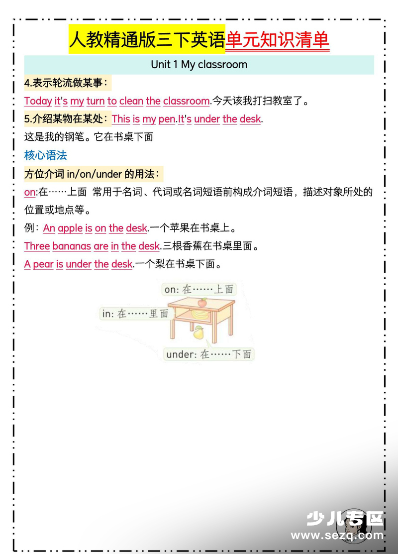 三年级下册英语1-6单元知识清单（人教精通版） - 文档资源第2张