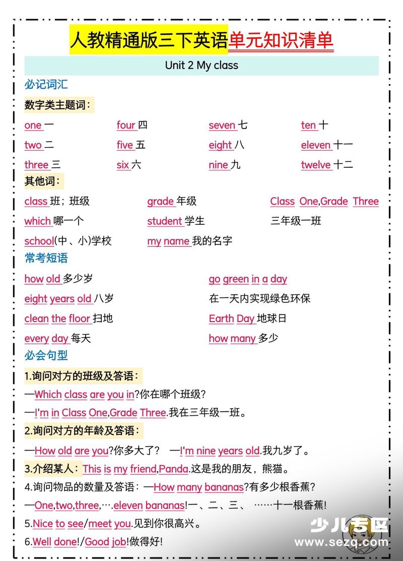 三年级下册英语1-6单元知识清单（人教精通版） - 文档资源第3张