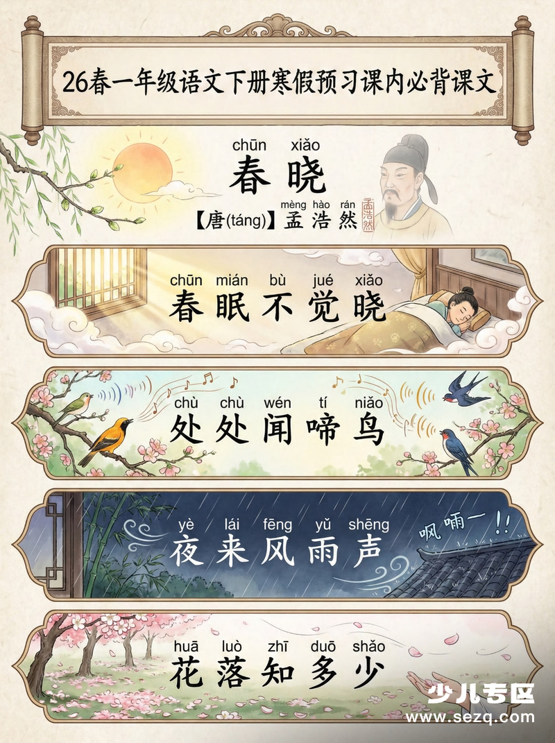 2026年一年级下册语文寒假预习课内必背课文（彩图情景拼音版） - 文档资源第3张