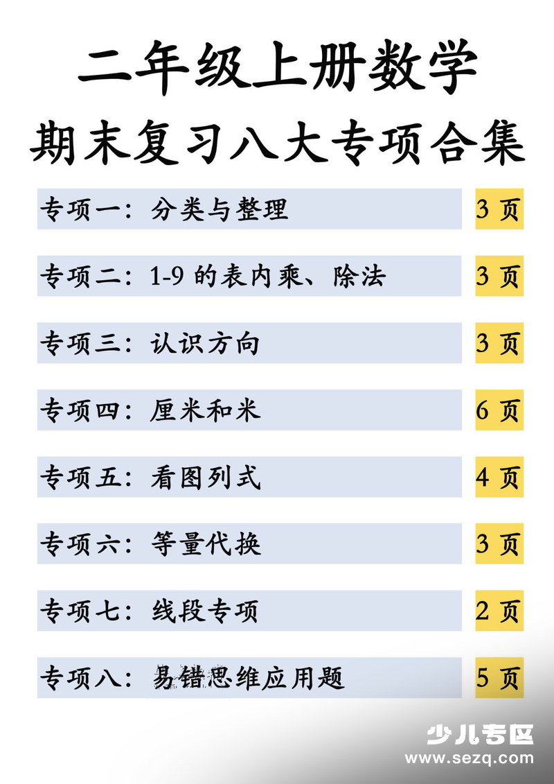 2026年春季二年级上册数学期末复习八大专项合集 - 文档资源第1张