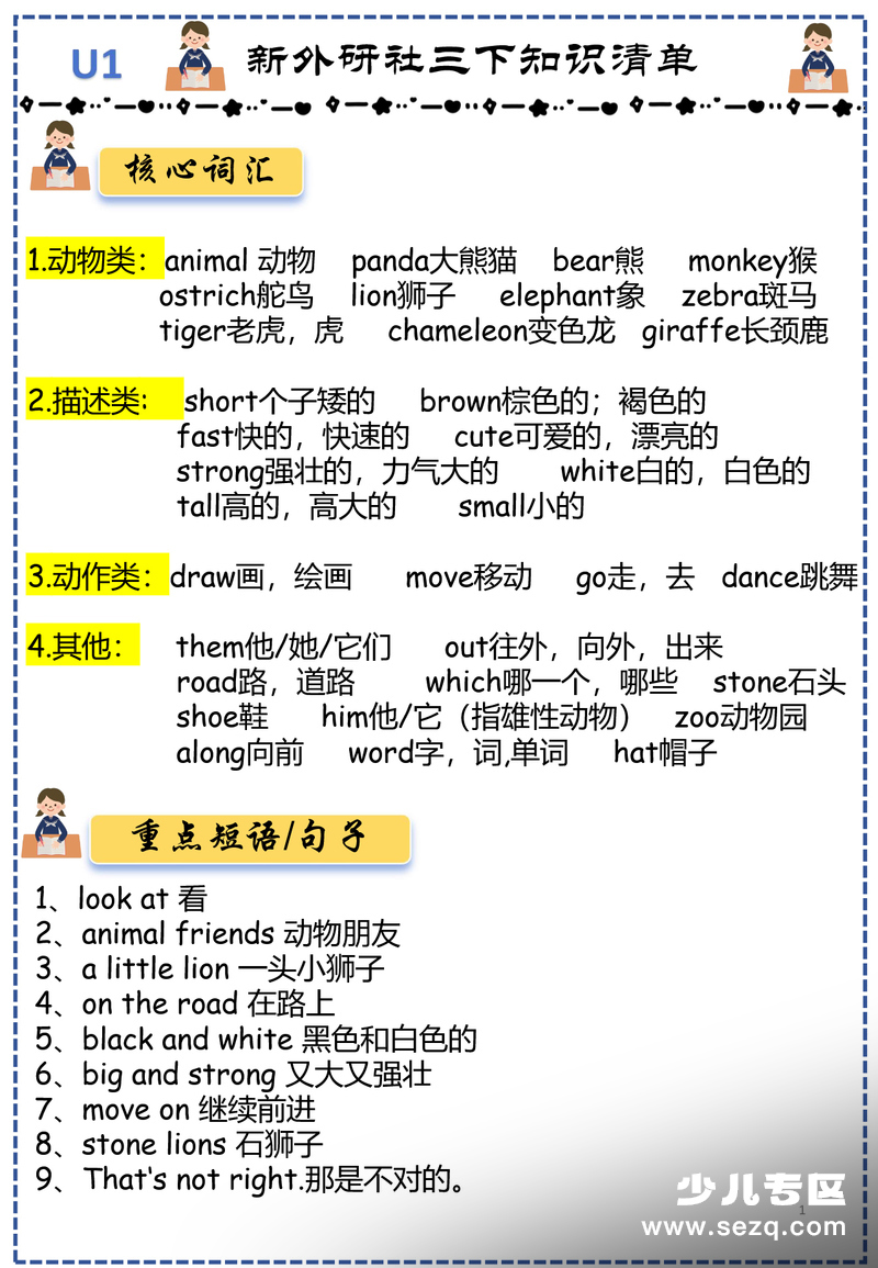 三年级下册英语知识点清单（外研版） - 文档资源第1张
