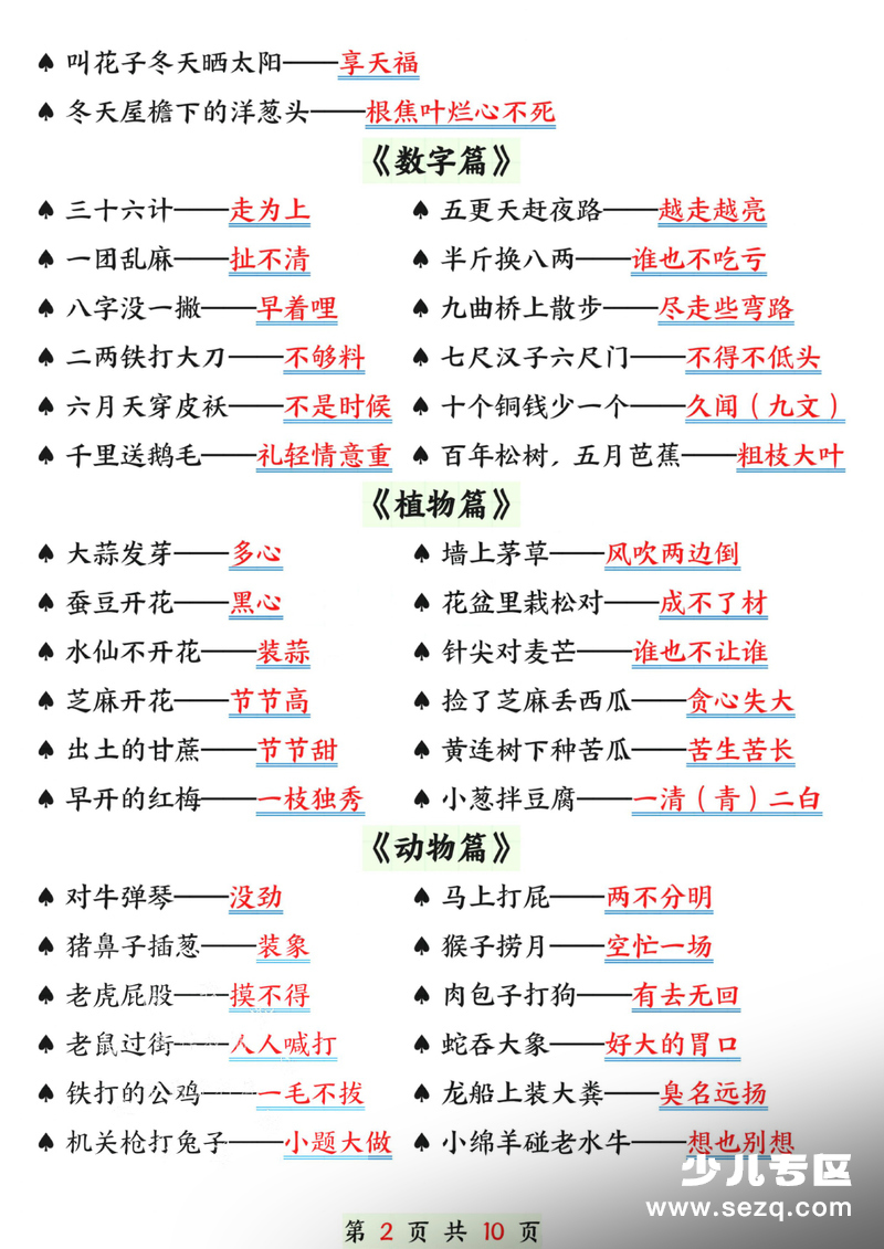 2026年春季一年级下册语文寒假预习晨读晚背歇后语和谚语 - 文档资源第2张