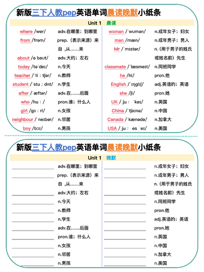 2025年新版三年级下册英语单词晨读晚默小纸条（6页） - 少儿专区