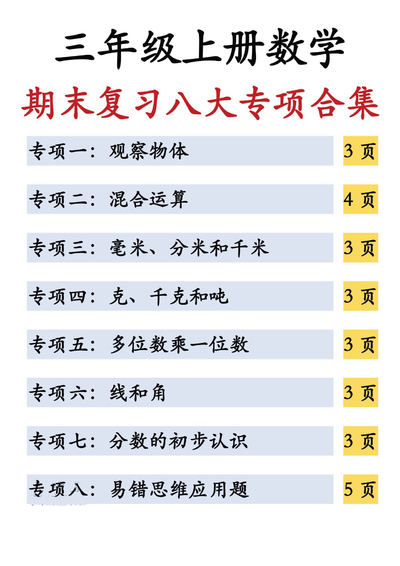 2026年春季三年级上册数学期末复习八大专项（含答案）（33页） - 少儿专区