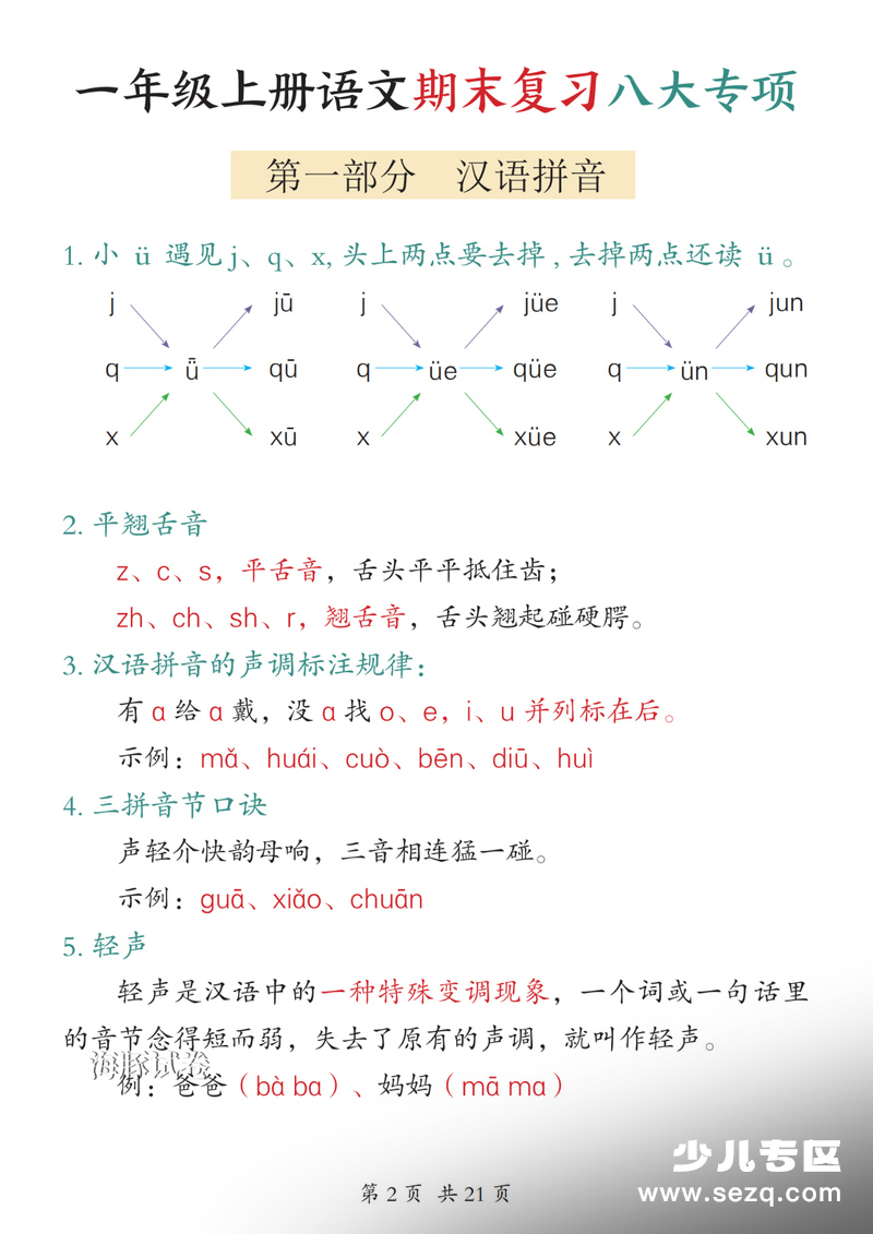 2025年一年级上册语文期末复习八大专项 - 文档资源第2张