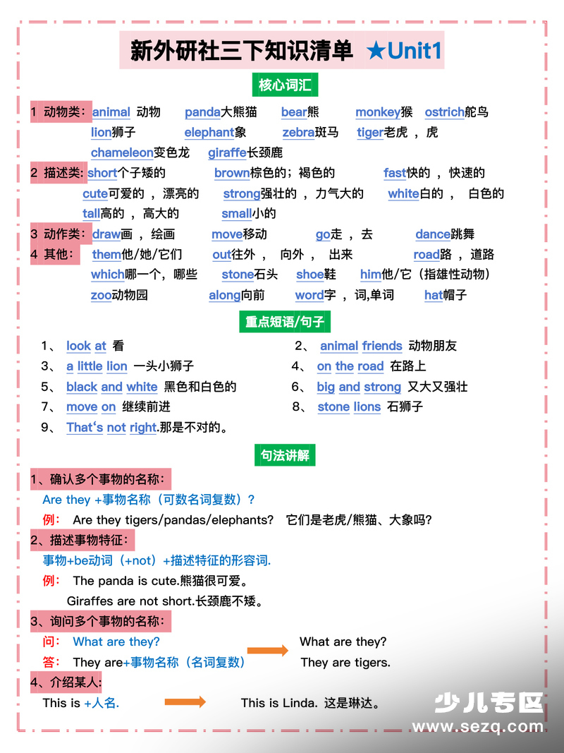 三年级下册英语知识清单（外研版） - 文档资源第1张