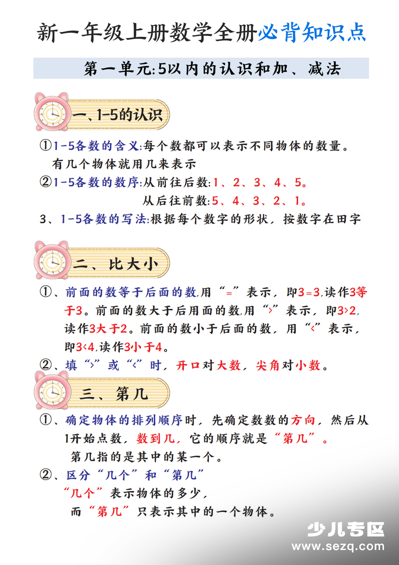 新一年级上册数学全册必背知识点笔记 - 文档资源第1张