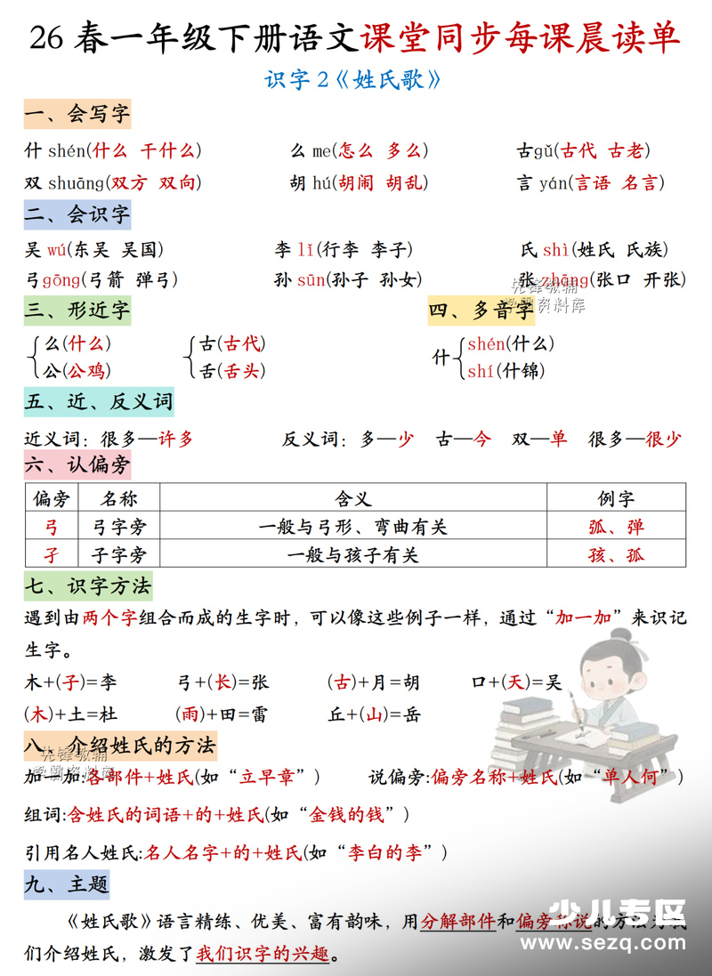 2026年春季一年级下册语文1-4单元课堂同步每课晨读单 - 文档资源第2张