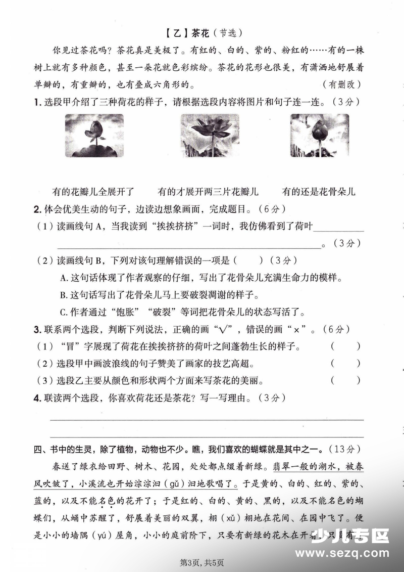 2026年三年级下册语文第一单元主题情境测试卷（含答案） - 文档资源第3张