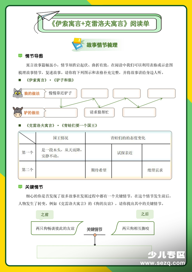 三年级下册语文伊索寓言与克雷洛夫寓言精读阅读单（含答案） - 文档资源第2张