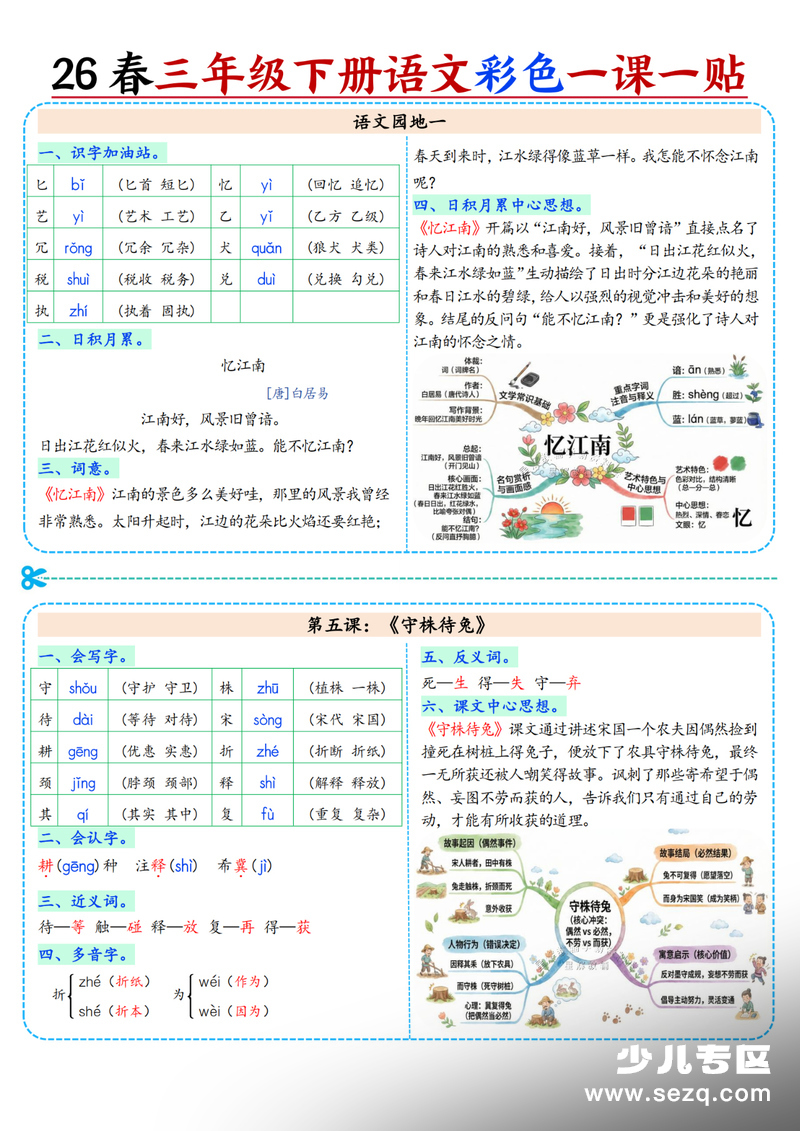 新版三年级下册语文重点知识课课贴（含思维导图版） - 文档资源第3张