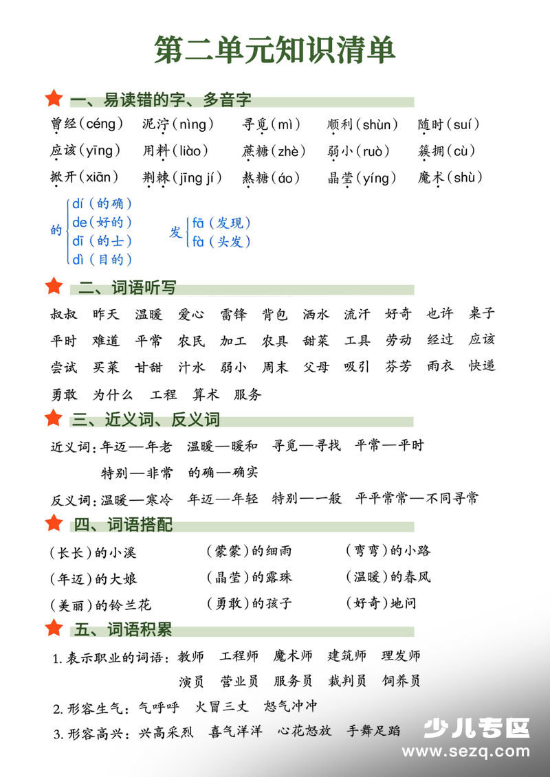 2026年新版二年级下册语文单元知识清单 - 文档资源第3张
