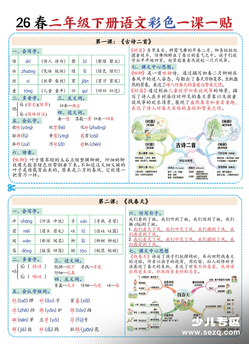 2026年春季新版二年级下册语文知识点课课贴（带思维导图） - 文档资源第1张