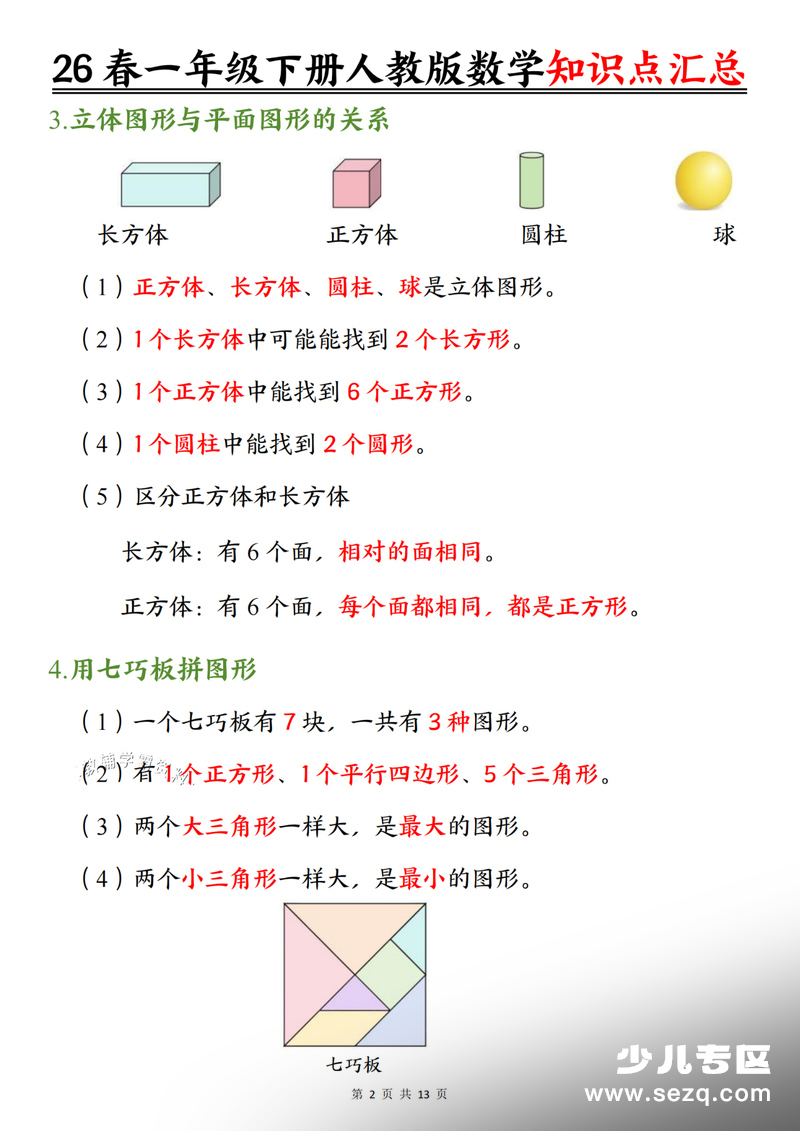 2026年春季一年级下册数学知识点汇总 - 文档资源第2张