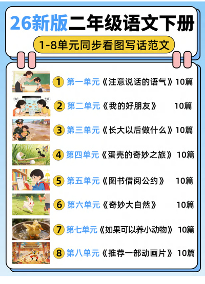 2026年新版二年级下册语文1-8单元同步看图写话范文（80页） - 少儿专区