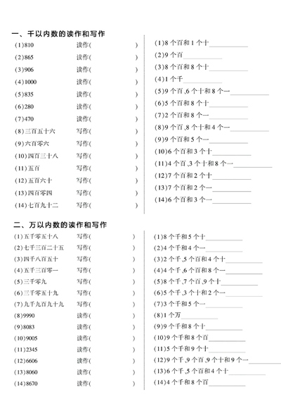 2026年春季二年级下册数学万以内数的认识专项练习（2页） - 少儿专区