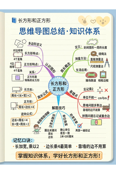 三年级下册数学长方形和正方形知识图解（13页） - 少儿专区