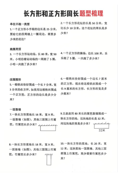 三年级下册数学周长常考题型梳理（14页） - 少儿专区
