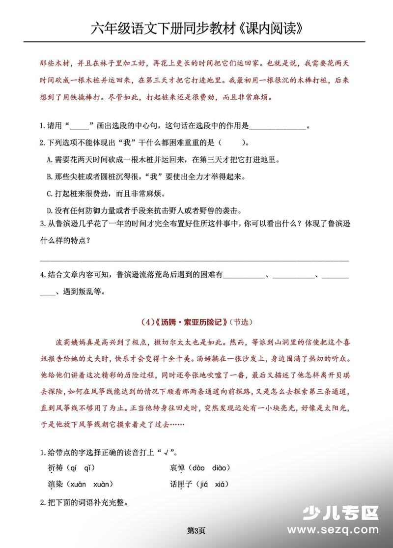 2026年六年级下册语文课内阅读专项练习 - 文档资源第3张