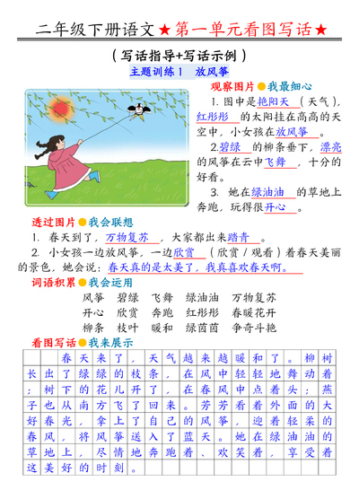 2026年二年级下册语文1-8单元看图写话指导与范文（含空白练习版）（100页） - 少儿专区