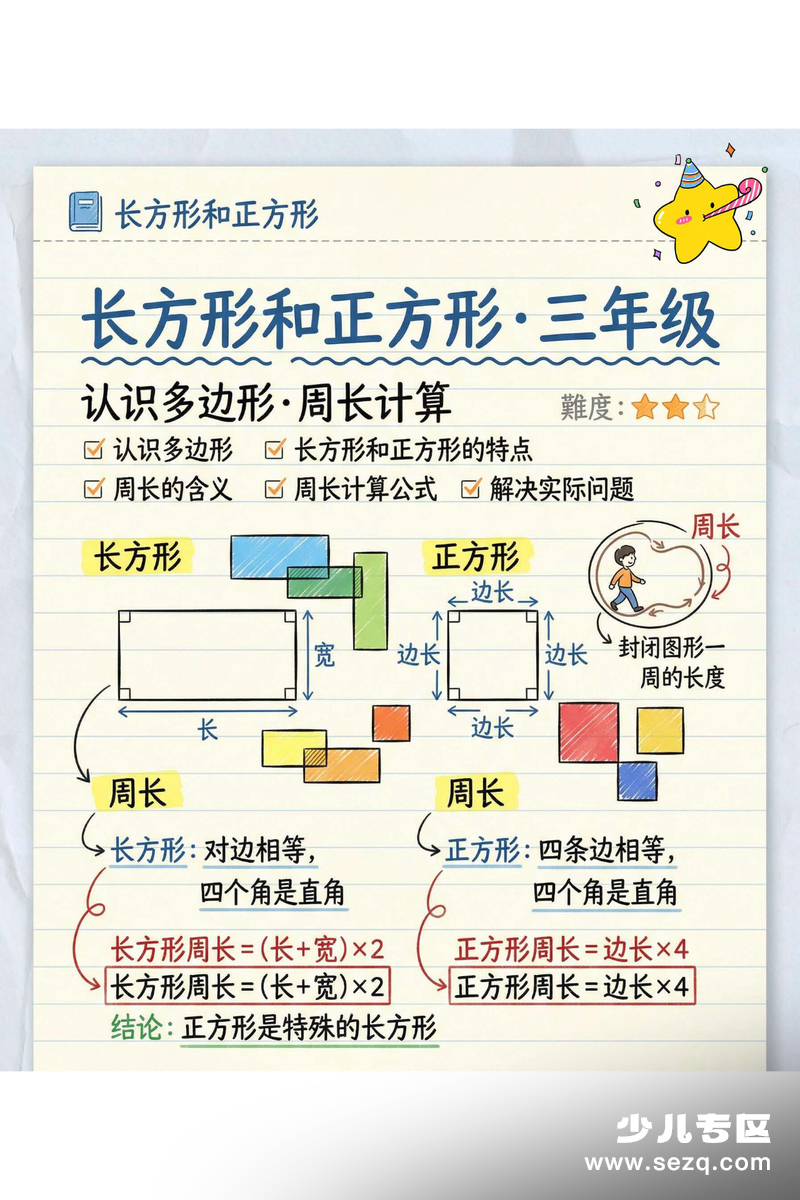 三年级下册数学长方形和正方形知识图解 - 文档资源第2张