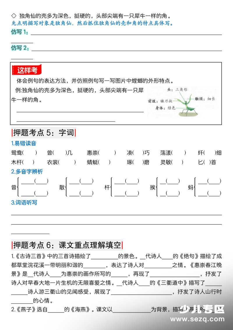 2026年新版三年级下册语文期末复习1-8单元押题考点（含练习答案） - 文档资源第3张