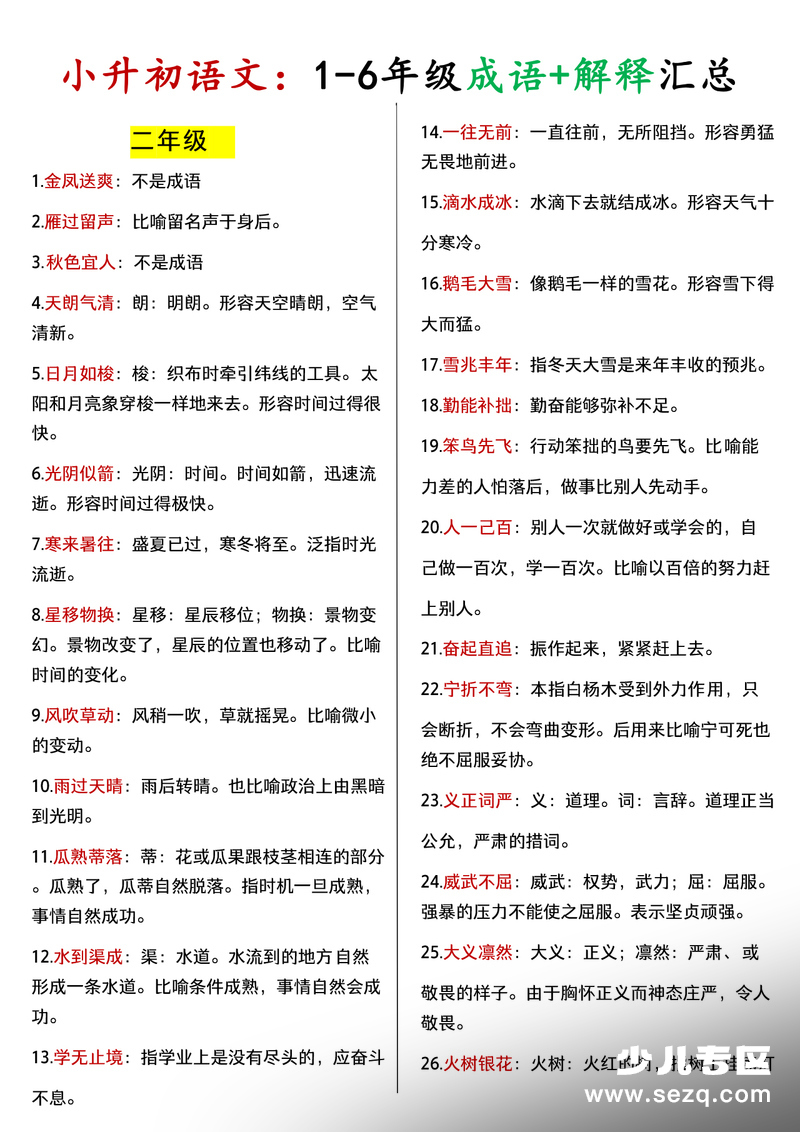 1-6年级语文成语+解释汇总 - 文档资源第2张
