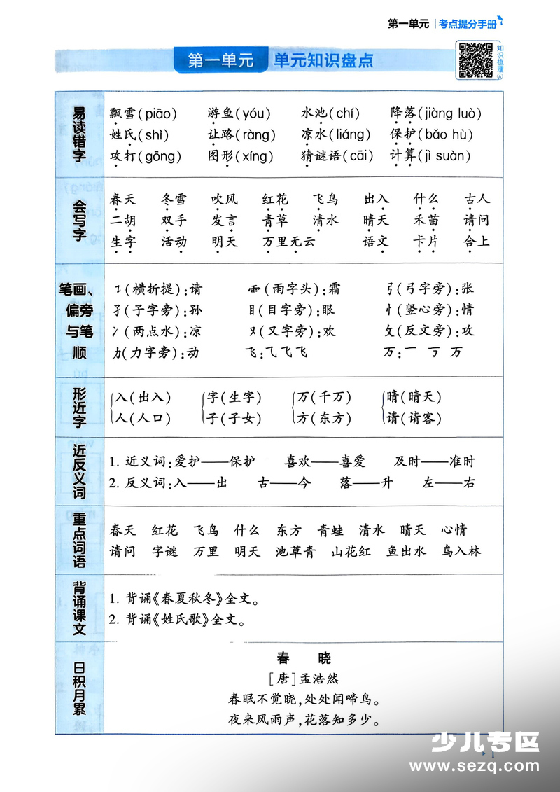 2026年一年级下册语文考点提分手册（含练习） - 文档资源第3张