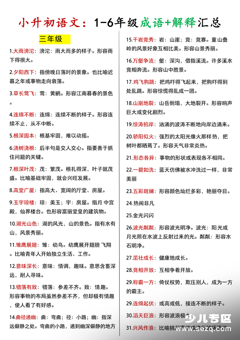 1-6年级语文成语+解释汇总 - 文档资源第3张