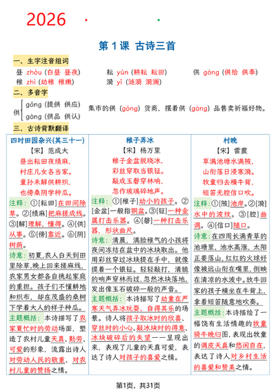 2026年五年级下册语文知识点清单（31页） - 少儿专区