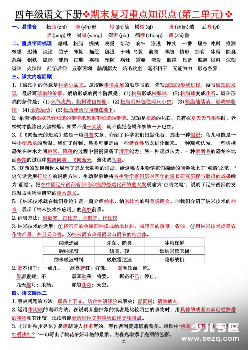 四年级下册语文期末复习重点知识点一遍过 - 文档资源第2张
