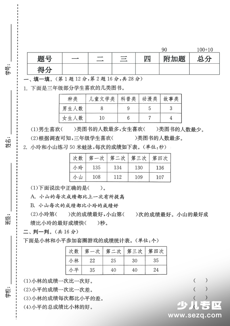 2026年三年级下册数学第五单元达标测试卷（人教版） - 文档资源第1张