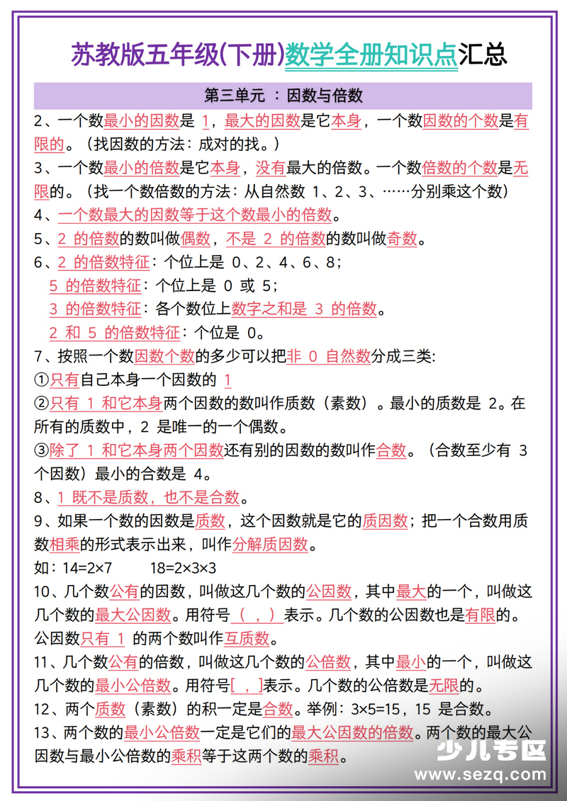 苏教版五年级下册数学全册知识点汇总 - 文档资源第3张