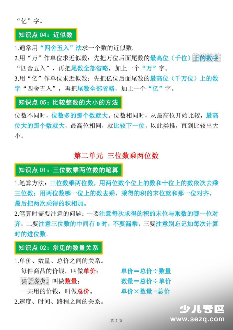 2026年四年级下册数学知识点归纳（苏教版） - 文档资源第2张
