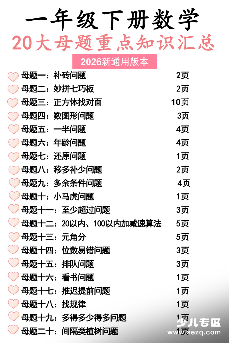 2026年新版一年级下册数学20大母题重点知识汇总 - 文档资源第1张