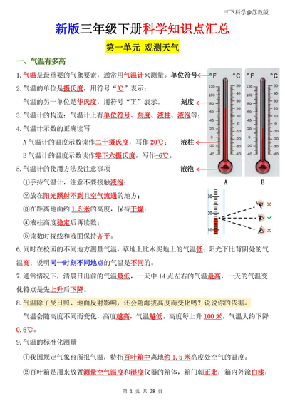 2026年春季三年级下册科学全册知识点汇总（28页） - 少儿专区