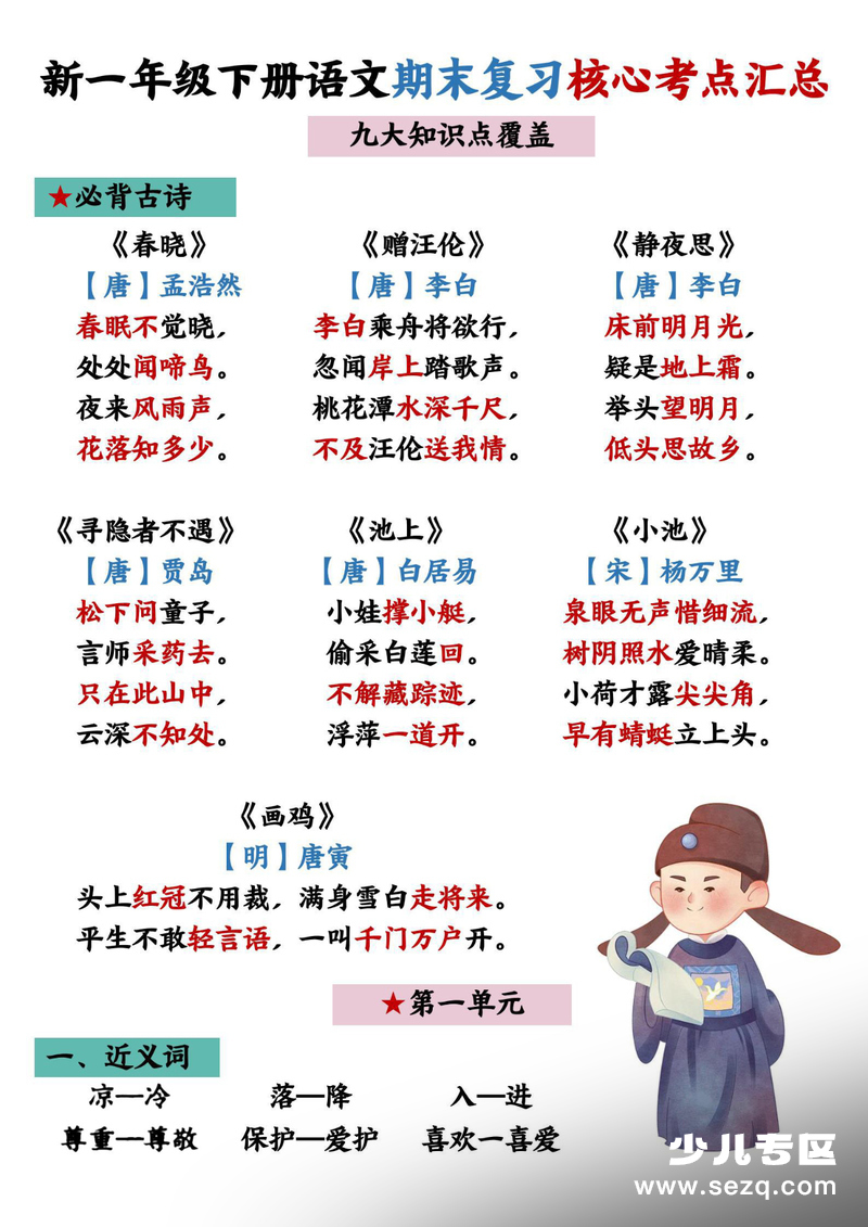 新一年级下册语文期末复习核心考点汇总 - 文档资源第1张