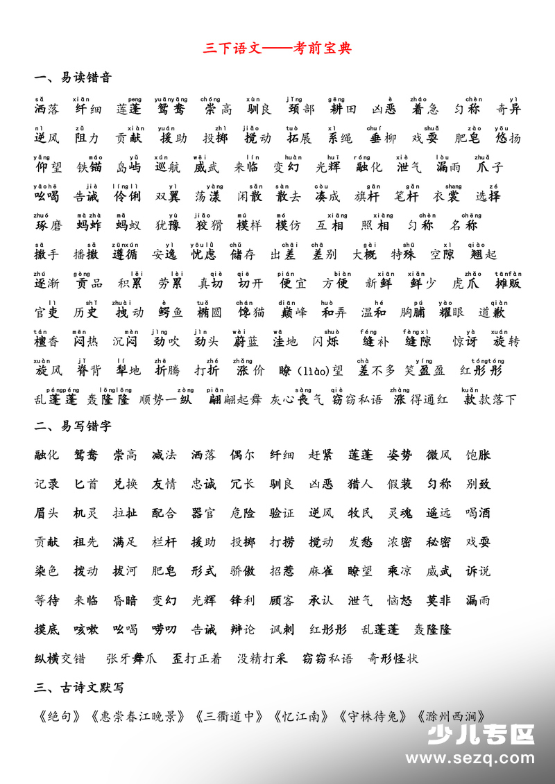 2026年三年级下册语文期末复习考前宝典 - 文档资源第1张