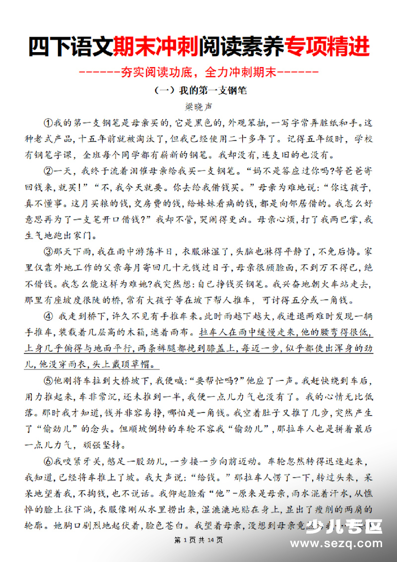 四年级下册语文期末冲刺阅读素养专项精进（含答案） - 文档资源第1张