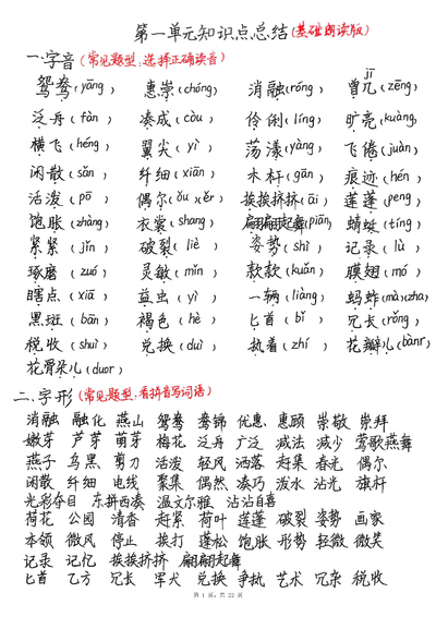 2026年春三年级下册语文期末复习1-8单元知识点总结（基础朗读版）（22页） - 少儿专区