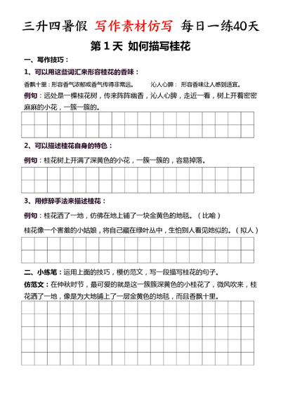 三升四语文暑假写作素材仿写每日一练40天（40页） - 少儿专区