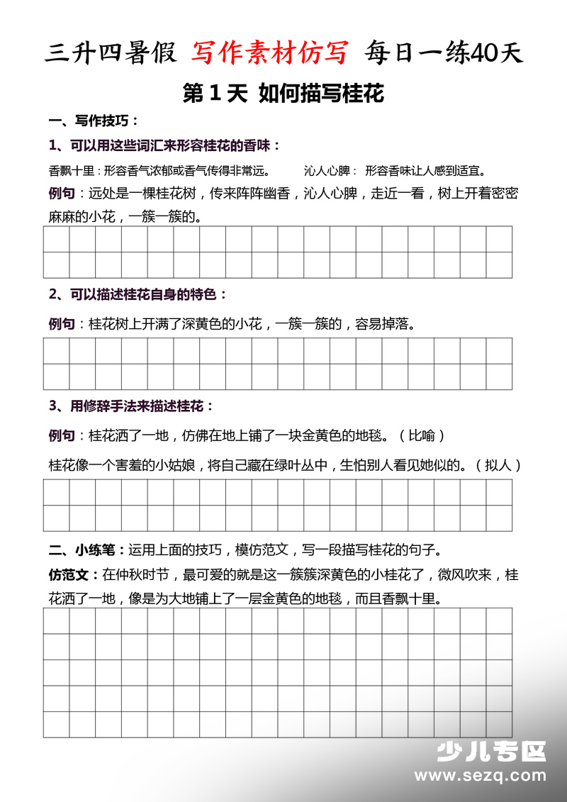 三升四语文暑假写作素材仿写每日一练40天 - 文档资源第1张