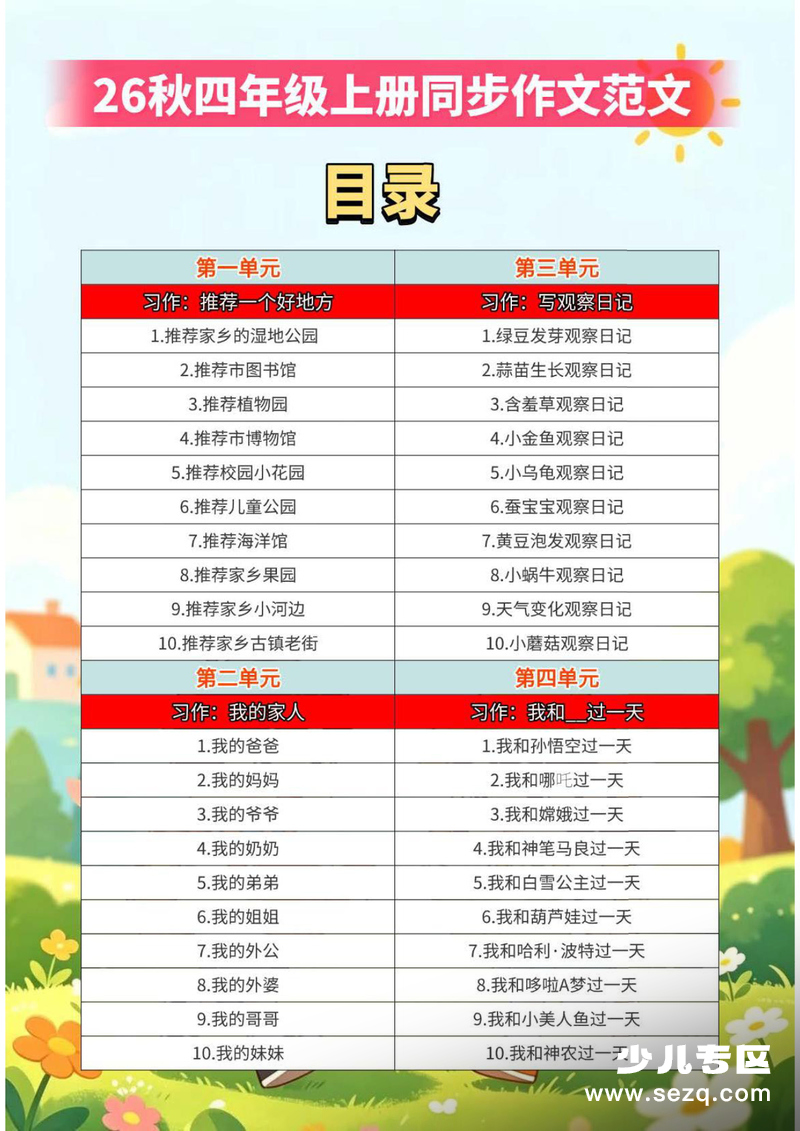 2026年新版四年级上册语文1-8单元同步作文范文 - 文档资源第2张